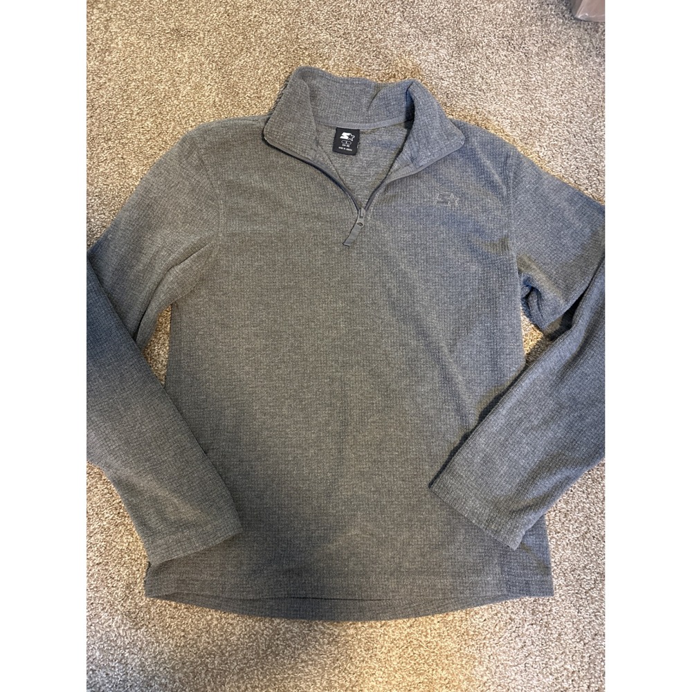 Starter Quarter Zip Fleece Pullover Mens S Gray Excellent Waffle Knit Mock Neck